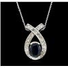 Image 1 : 14KT White Gold 1.52ct Sapphire and Diamond Pendant With Chain