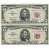 Image 1 : 1963 $5 Red Seal Bill Lot of 2