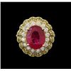 Image 2 : 5.85ct Ruby and Diamond Ring - 14KT Yellow Gold