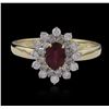 Image 2 : 0.79ct Ruby and Diamond Ring - 14KT Yellow Gold