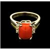 Image 2 : 3.51ct Red Coral and Diamond Ring - 14KT Yellow Gold