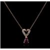 Image 1 : 14KT Rose Gold 0.84ct Ruby and Diamond Pendant With Chain