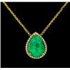Image 1 : 16.41ct Emerald and Diamond Pendant With Chain - 18KT Yellow Gold