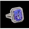Image 1 : 6.82ct Tanzanite and Diamond Ring - 14KT White Gold