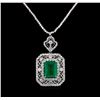 Image 2 : 11.69ct Emerald and Diamond Necklace - 18KT White Gold