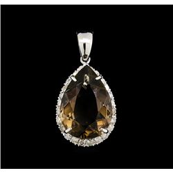 10.00ct Smoky Topaz and Diamond Pendant - 14KT White Gold