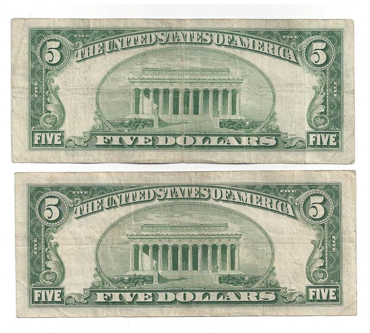 1953 $5 Silver Certificate Currency Lot of 2 1953 $5 Silver Certificate Currency Lot of 2