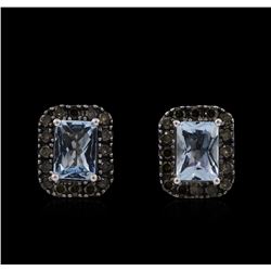 1.90ct Aquamarine and Diamond Earrings - 14KT White Gold