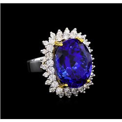 14KT White Gold GIA Certified 22.13ct Tanzanite and Diamond Ring