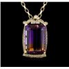 Image 2 : 14KT Yellow Gold 73.39ct Ametrine & Diamond Pendant with Chain