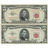 Image 1 : 1963 $5 Red Seal Bill Lot of 2