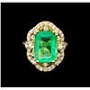 Image 2 : GIA Cert 5.37ct Emerald and Diamond Ring - 14KT Yellow Gold