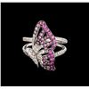 Image 2 : 0.87ctw Pink Sapphire and Diamond Butterfly Ring - 18KT White Gold