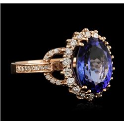 14KT Rose Gold 4.13ct Tanzanite and Diamond Ring