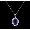Image 1 : 8.33ct Tanzanite and Diamond Pendant With Chain - 14KT White Gold