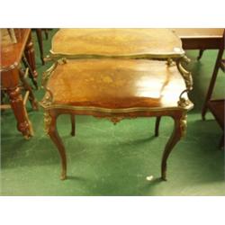 Kingwood marquetry bronze two tier table with…