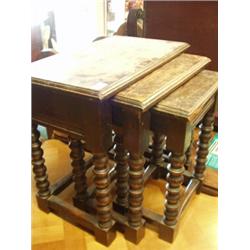 Nest of three Jacobean style oak bobbin table…