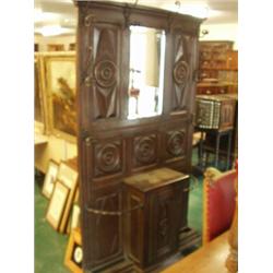 Oak hall stand with bevelled mirror centre…
