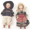 Image 1 : A pair of Paris Unis bisque-head miniature dolls with jointed limbs, attired in Tyrolean costume...