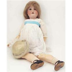 A large Catterfelder Pupperfabrik bisque doll, mould 264, with sleeping eyes, open mouth and pier...
