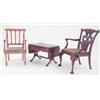 Image 1 : A miniature mahogany sofa table, with two frieze drawers and lyre supports together with two mini...