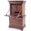 Image 1 : A miniature walnut and feather banded secretaire, the fall front above two short and two long dra...