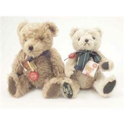 Two modern 'Hermann' golden plush teddy bears, one with blond plush, the other with golden plush...
