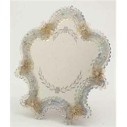 A Venetian glass toilet mirror, with opalescent glass frame in a neo-rococo style, 14 ins...