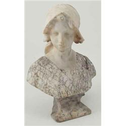 An Italian late 19th century two-tone alabaster of a girl, in three sections, weathered, 20 ins....