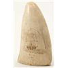 Image 1 : A 19th century Scrimshaw whales tooth, engraved with a ship viewed bow first and inscribed "H.m.s...
