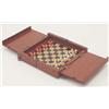 Image 1 : A bone travelling chess set, the small turned pieces in natural and stained in a folding mahogany...