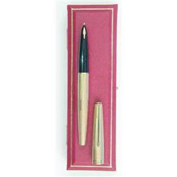 A Parker '61' 9ct gold fountain pen, in fine barley in original box and outer sleeve initialled (...