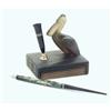 Image 1 : A Lalique style smoked glass desk base, depicting a Pelican with Wahl eversharp pen, base marked...
