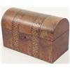 Image 1 : A Victorian inlaid walnut tea caddy, with domed top and two vertical bands of Tunbridgeware inlay...