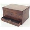 Image 1 : A Victorian rosewood toilet box, rectangular with one long drawer and leather fitted compartmente...
