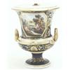 Image 1 : A Georgian Derby bone china campana vase, painted with a rural view In Italy, and gilded against...