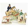 Image 1 : Three Victorian Staffordshire pottery groups, huntsman and hounds, 9.75ins, rider on horseback, 7...