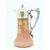 Image 1 : A Victorian pink glass claret jug, possibly Webb's Burmese, gilded with leaves and fitted with pl...