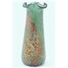 Image 1 : An iridescent green glass vase, of tapering form with undulating rim and streaked with red oxides...