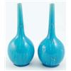 Image 1 : A pair of Burmantofts blue glazed bottle vases, incised with star devices, shape 358, 9.25ins...