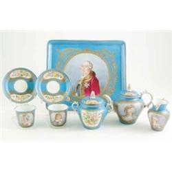 A 19th century Sevres-style cabaret set, consisting of teapot and sugar bowl, both with covers, m...