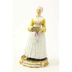 A Vienna porcelain figure, 'La Belle Chocolatiere de Vienne' after Liotard, lady with head dress...