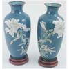 Image 1 : A pair of 19th century cloisonne vases, of oviform floral decorated against mid-blue ground on wo...