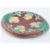 Image 1 : A Victorian majolica oval fruit plate, relief-moulded with pears and leaves against a brown groun...
