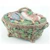 Image 1 : A Victorian Minton majolica game pie dish and cover, oval, dish in the form of a fence with oak l...