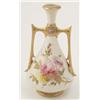 Image 1 : A Royal Worcester two handled vase, conical body brightly painted and gilded with flowers, date c...