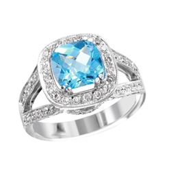 NEW 14KT White Gold Blue Topaz and Diamond Split Ring - #2009