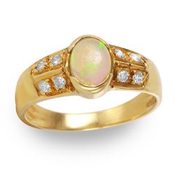 14KT Yellow Gold Opal and Diamond Ring - #253