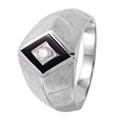 14KT White Gold Mens Onyx and Diamond Ring - #1162