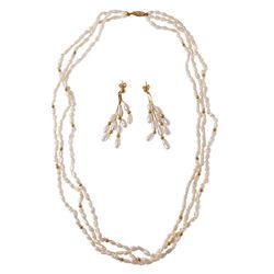 14KT Yellow Gold Pearl Necklace and Earrings - #236